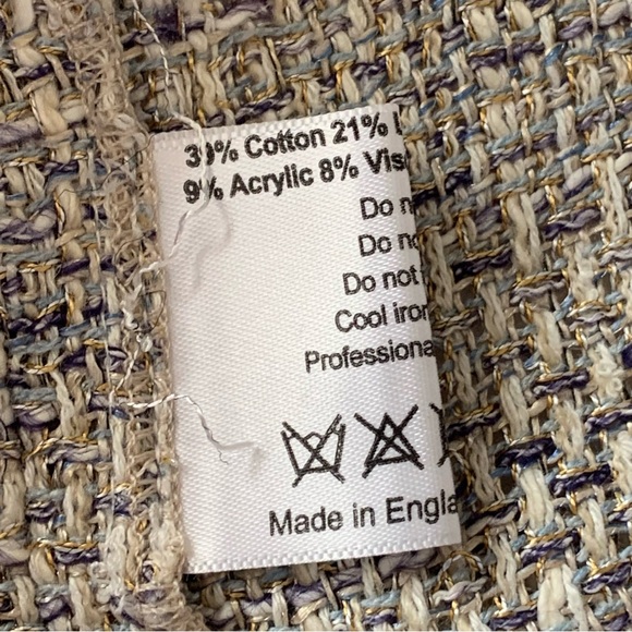 Eskandar Tabard Woven Jacket Size 1 Gold Blue Textured Tweed Style Open Cotton - Picture 8 of 10